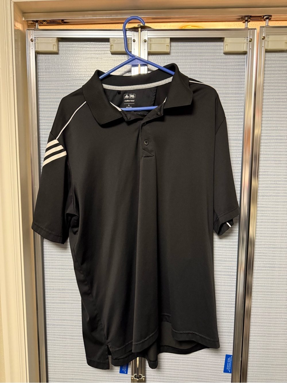 adidas Black Men’s Short-Sleeve Polo with White Stripe Detail XL